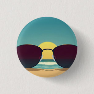 Retro Beach Sunglasses and Sun 3 Cm Round Badge