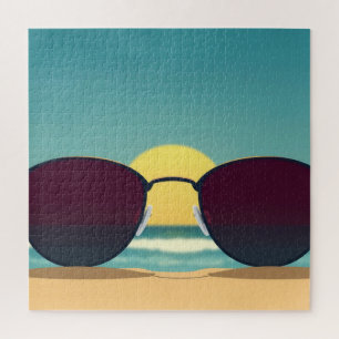 Retro Beach Sunglasses and Sun Jigsaw Puzzle