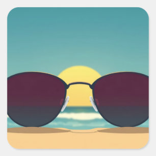 Retro Beach Sunglasses and Sun Square Sticker