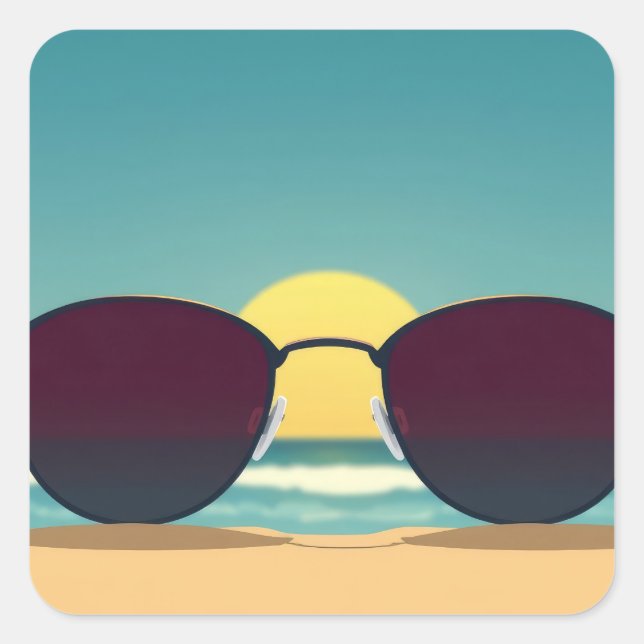 Retro Beach Sunglasses and Sun Square Sticker (Front)