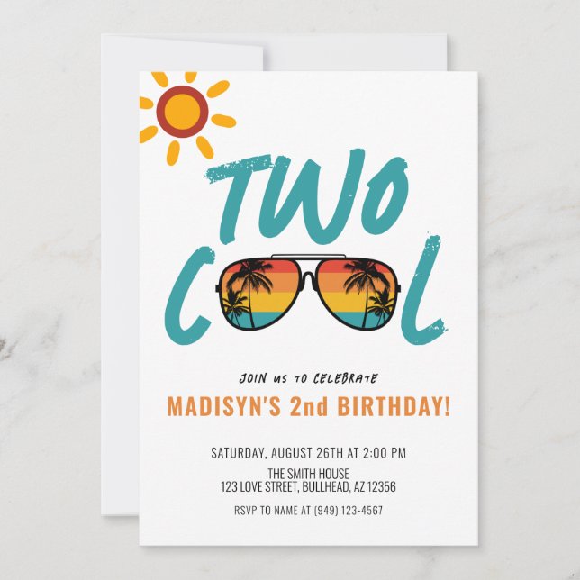Retro Beach Sunglasses Two Cool 2nd Birthday Invitation (Front)