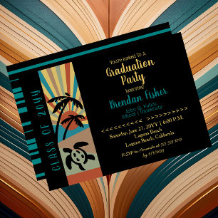 Retro Beach Sunset Scene Graduation Party Invitation