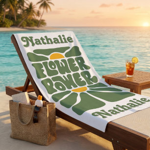Retro Beach Towel With Name - Personalised Gift
