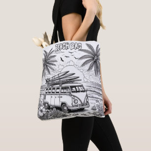 Retro Beach Van Colouring  Tote Bag