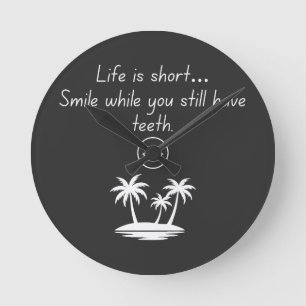 Retro Beach Vibe Smiley Face Tee - Funny Humor Round Clock