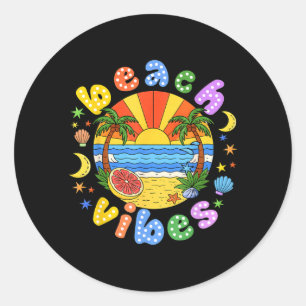 Retro Beach Vibes Summer Sunglasses Cute for Girl Classic Round Sticker