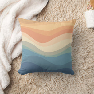 Retro Beach Waves Throw Pillow