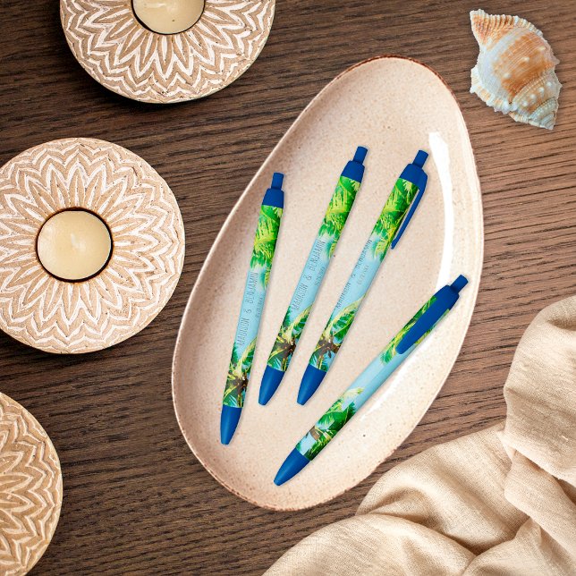 Retro Beach Wedding Tropical Theme Party Favour Black Ink Pen (Creator Uploaded)