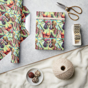 Retro Beach Zombie Pin-Up Wrapping Paper