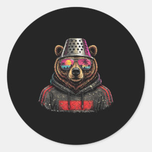 Retro Bear Cheese Grater Hat Classic Round Sticker