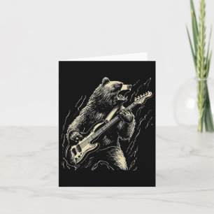 Retro Bear Playing Bass Guitar Bear Guitarist Musi Card