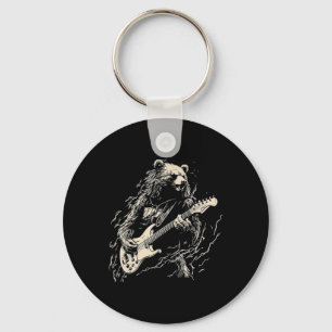 Retro Bear Playing Bass Guitar Bear Guitarist Musi Key Ring