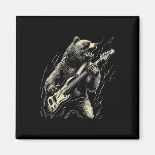 Retro Bear Playing Bass Guitar Bear Guitarist Musi Magnet