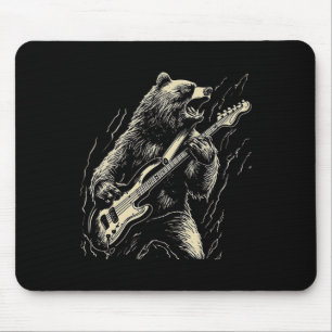 Retro Bear Playing Bass Guitar Bear Guitarist Musi Mouse Pad