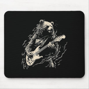 Retro Bear Playing Bass Guitar Bear Guitarist Musi Mouse Pad