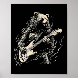 Retro Bear Playing Bass Guitar Bear Guitarist Musi Poster
