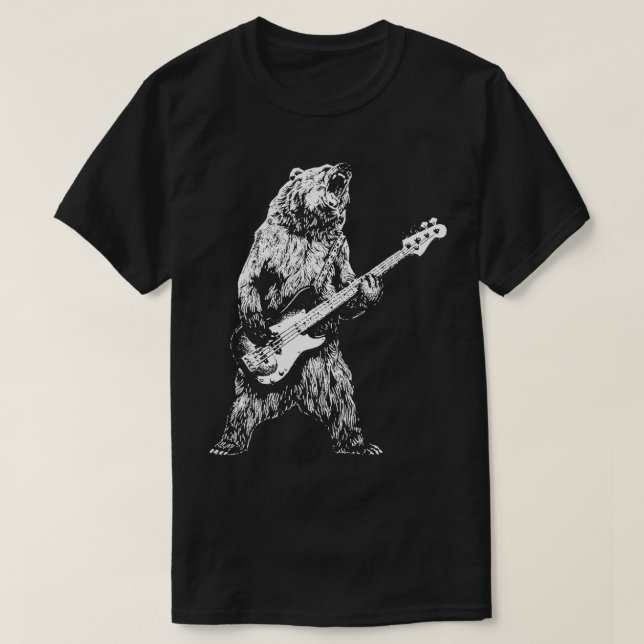 Retro Bear Playing Bass Guitar Bear Guitarist Musi T-Shirt (Design Front)