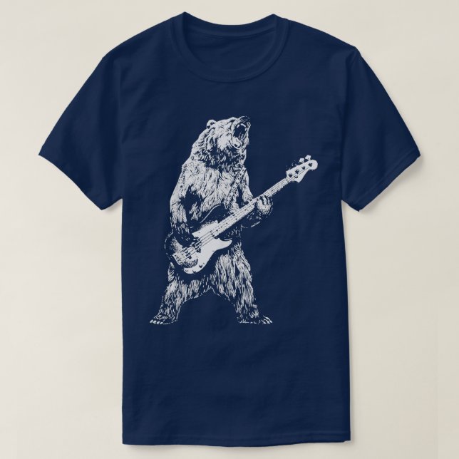 Retro Bear Playing Bass Guitar Bear Guitarist Musi T-Shirt (Design Front)
