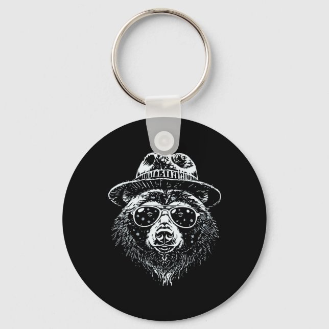 Retro Bear Skiing In Shades Cool Mountain Adventur Key Ring (Front)