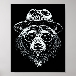 Retro Bear Skiing In Shades Cool Mountain Adventur Poster