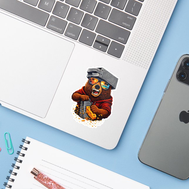 Retro Bear With Cheese Grater Hat and Sunglasses (Laptop w/ iPhone)