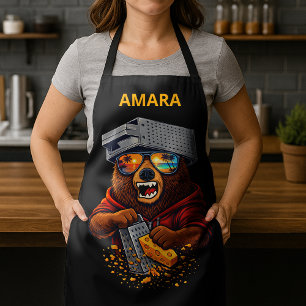 Retro Bear With Cheese Grater Hat and Sunglasses Apron