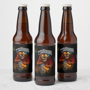 Retro Bear With Cheese Grater Hat and Sunglasses Beer Bottle Label