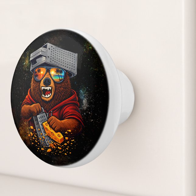 Retro Bear With Cheese Grater Hat and Sunglasses Ceramic Knob (Creator Uploaded)