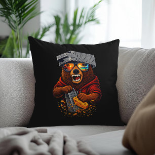 Retro Bear With Cheese Grater Hat and Sunglasses Cushion