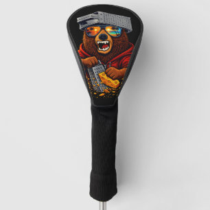 Retro Bear With Cheese Grater Hat and Sunglasses Golf Head Cover