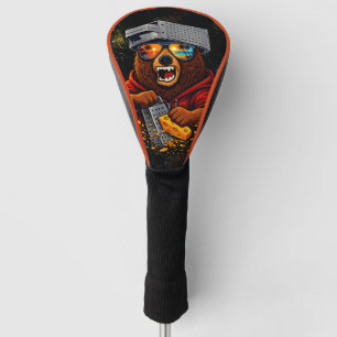 Retro Bear With Cheese Grater Hat and Sunglasses Golf Head Cover