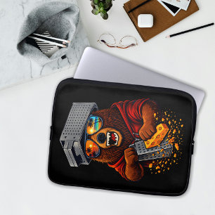 Retro Bear With Cheese Grater Hat and Sunglasses Laptop Sleeve