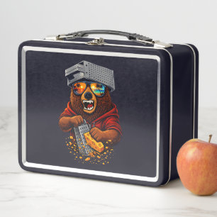 Retro Bear With Cheese Grater Hat and Sunglasses Metal Lunch Box