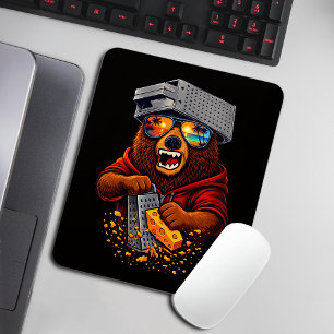 Retro Bear With Cheese Grater Hat and Sunglasses Mouse Pad