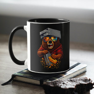Retro Bear With Cheese Grater Hat and Sunglasses Mug