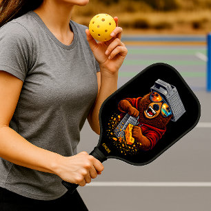 Retro Bear With Cheese Grater Hat and Sunglasses Pickleball Paddle