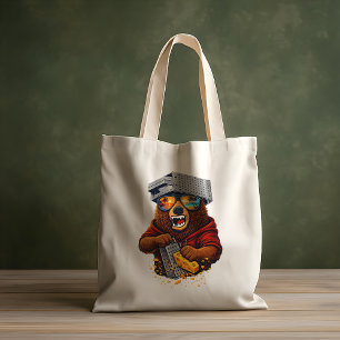 Retro Bear With Cheese Grater Hat and Sunglasses Tote Bag
