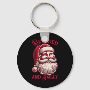 Retro Bearded And Jolly Christmas Funny Santa Face Key Ring