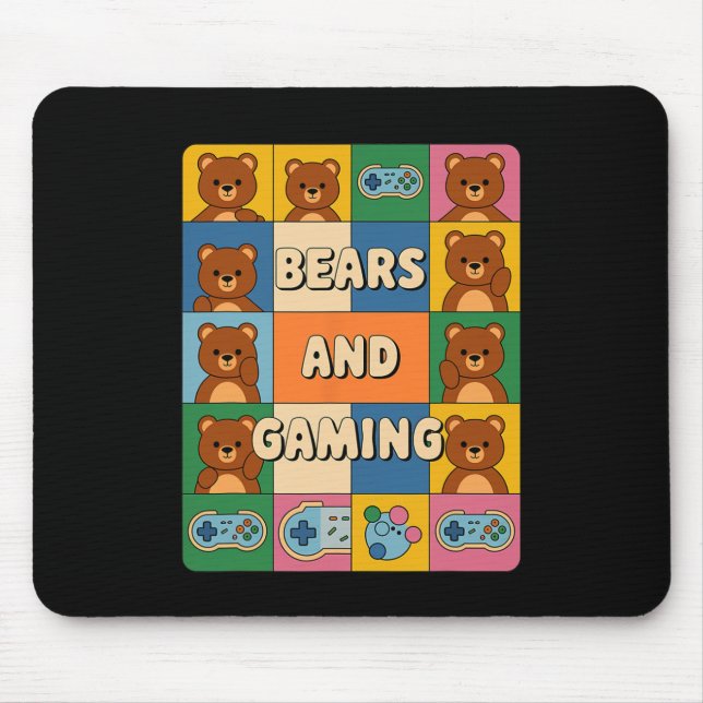 Retro Bears And Gaming Funny Bear Lover Video Game Mouse Pad (Front)