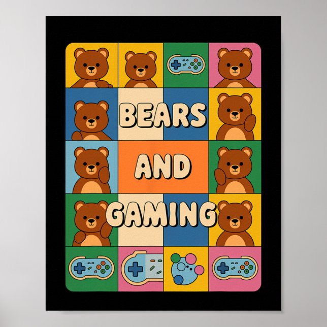Retro Bears And Gaming Funny Bear Lover Video Game Poster (Front)