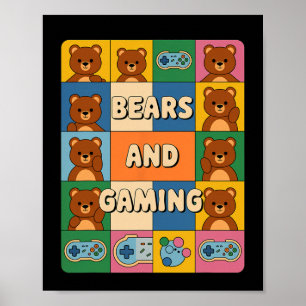 Retro Bears And Gaming Funny Bear Lover Video Game Poster