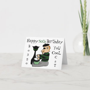 Retro Beatnik Bongo Custom Age Birthday Card