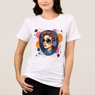 "Retro Beats" - Stylish Woman with Headphones Tri-Blend Shirt