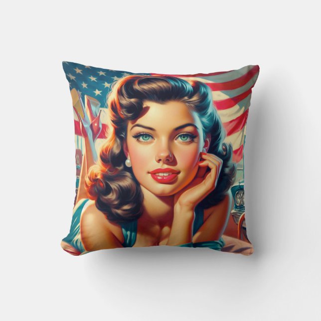 Retro Beautiful American Girl Cushion (Front)