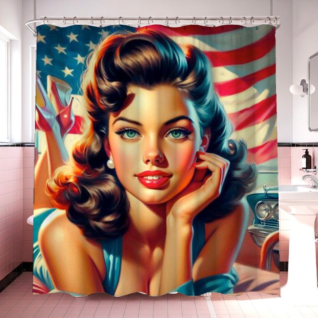 Retro Beautiful American Girl Shower Curtain (Creator Uploaded)