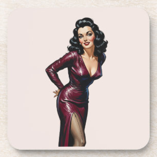 Retro Beautiful Brunette Old Hollywood Glamour Art Coaster