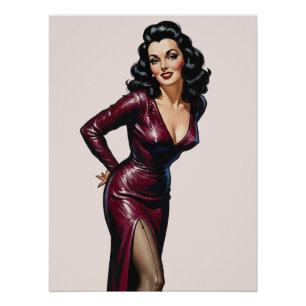Retro Beautiful Brunette Old Hollywood Glamour Art Poster