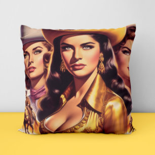 Retro Beautiful Cowgirls Cushion