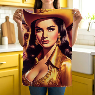 Retro Beautiful Cowgirls Tea Towel