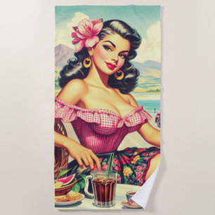Retro Beauty Hispanic Girl Beach Towel